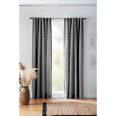 Bee & Willow&trade; Textured Herringbone 108-Inch Curtain Panel in Dark Grey (Single). View a larger version of this product image.