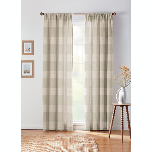 Alternate image 1 for Bee & Willow™ Textured Check 63-Inch Rod Pocket/Back Tab Curtain Panel in Taupe (Single)