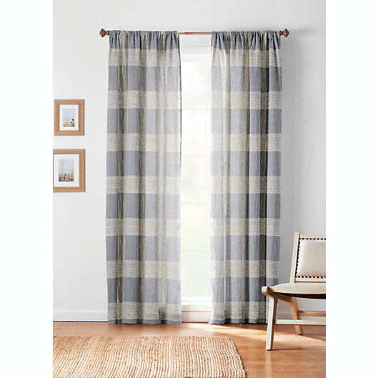 Alternate image 1 for Bee & Willow™ Textured Check 108-Inch Rod Pocket/Back Tab Curtain Panel in Navy (Single)
