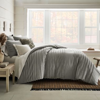 Bee &amp; Willow&trade; Striped Cranston 3-Piece Full/Queen Comforter Set in Grey. View a larger version of this product image.