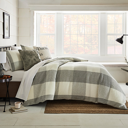 Gray Farmhouse Check Comforter Set with Pillow Shams 3 Pieces 
