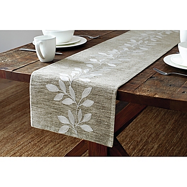 Bee &amp; Willow&trade; Embroidered Leaf Table Runner in Linen. View a larger version of this product image.