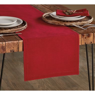 Bee &amp; Willow&trade; Solid Hemstitch 90-Inch Table Runner in Red. View a larger version of this product image.