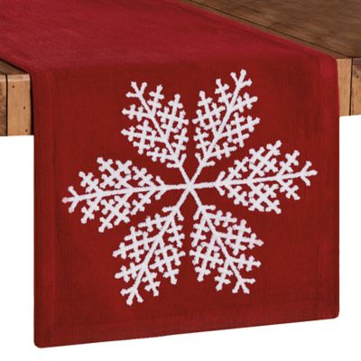 Bee &amp; Willow&trade; Embroidered Snowflake Table Runner in Red/White