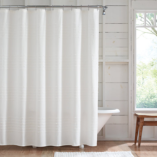 Bee Willow Textured Stripe Shower, White Shower Curtain Textured