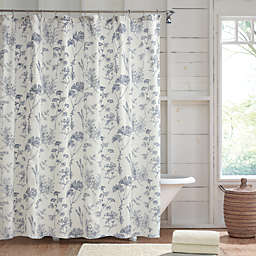 Bee & Willow™ 72-Inch x 98-Inch Sketch Floral Shower Curtain in Blue/Coconut Milk