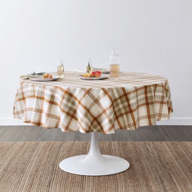 Bee &amp; Willow&trade; Woven Plaid 70-Inch Round Tablecloth in Pecan. View a larger version of this product image.