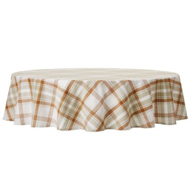 Bee &amp; Willow&trade; Woven Plaid 70-Inch Round Tablecloth in Pecan. View a larger version of this product image.