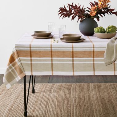 Bee &amp; Willow&trade; Woven Plaid 60-Inch x 84-Inch Oblong Tablecloth in Pecan. View a larger version of this product image.