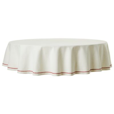 Bee &amp; Willow&trade; Embroidered Snowflakes 70-Inch Round Tablecloth in Coconut Milk/Red