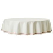 Bee & Willow&trade; Embroidered Snowflakes 70-Inch Round Tablecloth in Coconut Milk/Red