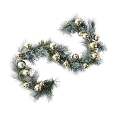 Bee &amp; Willow&trade; 60-Inch Flocked Garland with Ornaments in White/Gold