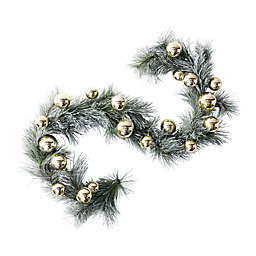 Bee & Willow™ 60-Inch Flocked Garland with Ornaments in White/Gold