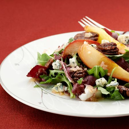Roasted Pear Salad with Gorgonzola and Maple-Balsamic Dressing Recipe