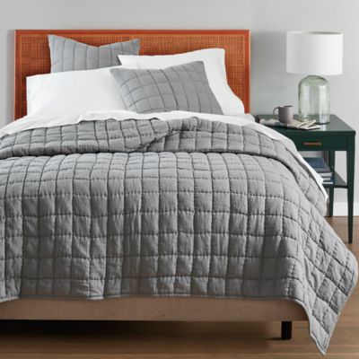 Full King Queen Quilted Bedspread Light Gray Coverlet Square Stitched Twin 
