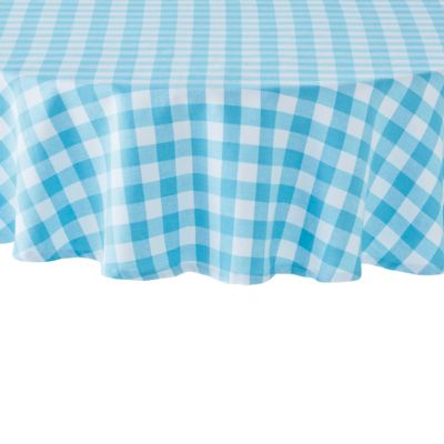 Tonal Gingham Plaid Round Tablecloth, Blue And White Gingham Tablecloth Round