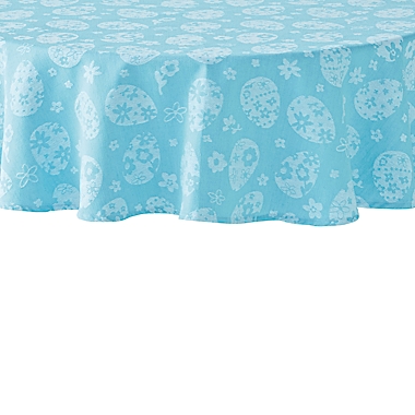 H for Happy&trade; Eggs Jacquard 70-Inch Round Tablecloth in Light Blue. View a larger version of this product image.