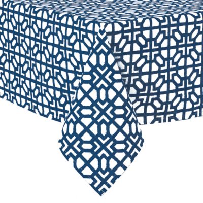 Everhome&trade; Graphic Trellis Tablecloth in White/Blue