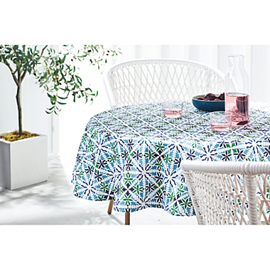 Everhome&trade; Summer Medallion 70-Inch Round Tablecloth in Blue/Green. View a larger version of this product image.