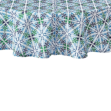 Everhome&trade; Summer Medallion 70-Inch Round Tablecloth with Umbrella Hole in Blue/Green. View a larger version of this product image.