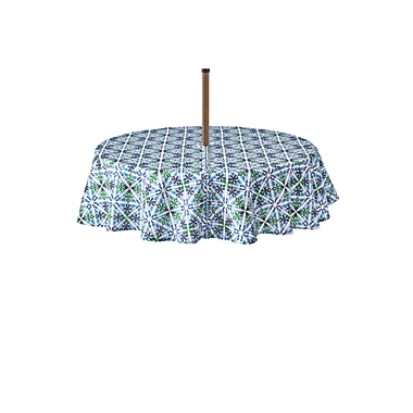 Everhome&trade; Summer Medallion 70-Inch Round Tablecloth with Umbrella Hole in Blue/Green. View a larger version of this product image.