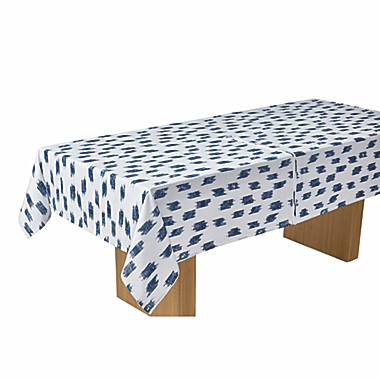 Everhome&trade; Ikat Stripe 60-Inch x 84-Inch Umbrella Tablecloth in White/Blue. View a larger version of this product image.