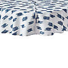 Alternate image 0 for Everhome&trade; Ikat Stripe 70-Inch Round Tablecloth in White/Blue with Umbrella Hole