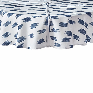 Everhome&trade; Ikat Stripe 70-Inch Round Tablecloth in White/Blue with Umbrella Hole. View a larger version of this product image.