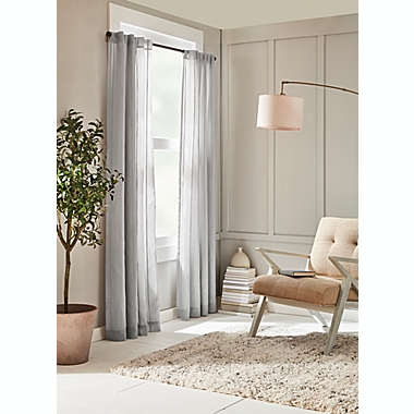 Everhome&trade; Blanche Textured Stripe 84-Inch Light Filtering Curtain Panel in Grey (Single). View a larger version of this product image.