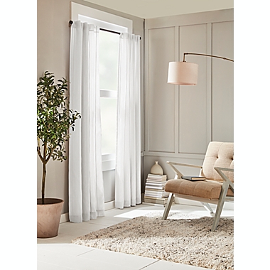 Everhome&trade; Blanche Textured Stripe 84-Inch Light Filtering Curtain Panel in White (Single). View a larger version of this product image.