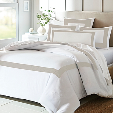 Everhome&trade; Emory Hotel Border 3-Piece King Duvet Cover Set in Peyote. View a larger version of this product image.