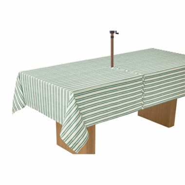 Everhome&trade; Zig-Zag Stripe 60-Inch x 84-Inch Umbrella Tablecloth in Elm Green/Blue. View a larger version of this product image.