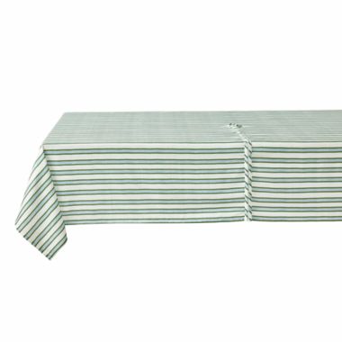 Everhome&trade; Zig-Zag Stripe 60-Inch x 84-Inch Umbrella Tablecloth in Elm Green/Blue. View a larger version of this product image.