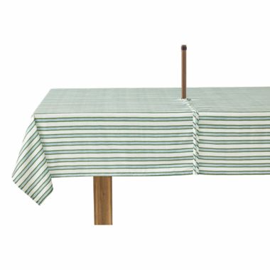 Everhome&trade; Zig-Zag Stripe 60-Inch x 84-Inch Umbrella Tablecloth in Elm Green/Blue. View a larger version of this product image.