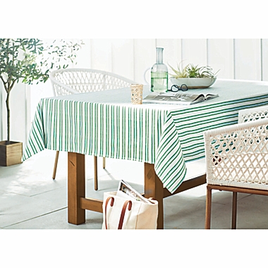 Everhome&trade; Zig-Zag Stripe 60-Inch x 84-Inch Tablecloth in Elm Green/Blue. View a larger version of this product image.