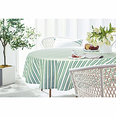 Everhome&trade; Zig-Zag Stripe 70-Inch Round Tablecloth in Elm Green/Blue. View a larger version of this product image.