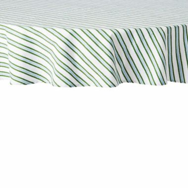 Everhome&trade; Zig-Zag Stripe 70-Inch Round Tablecloth in Elm Green/Blue. View a larger version of this product image.