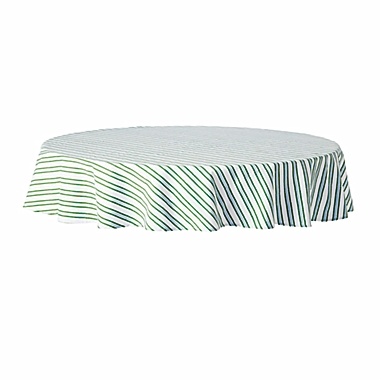 Everhome&trade; Zig-Zag Stripe 70-Inch Round Tablecloth in Elm Green/Blue. View a larger version of this product image.