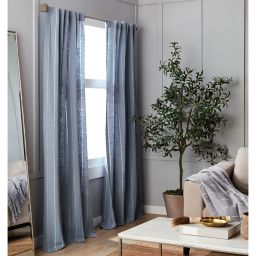 Everhome™ Milo Stripe 63-Inch Rod Pocket Window Curtain Panel in White/Denim (Single)
