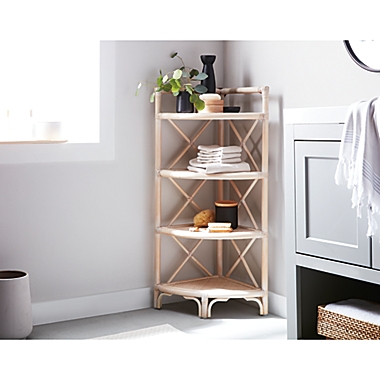 Everhome&trade; Brooks 4-Tier Rattan Corner Tower in White. View a larger version of this product image.
