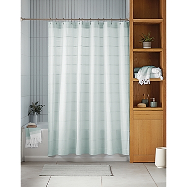 Haven&trade; 72-Inch x 72-Inch Pebble Stripe Organic Cotton Shower Curtain in Sky Green. View a larger version of this product image.