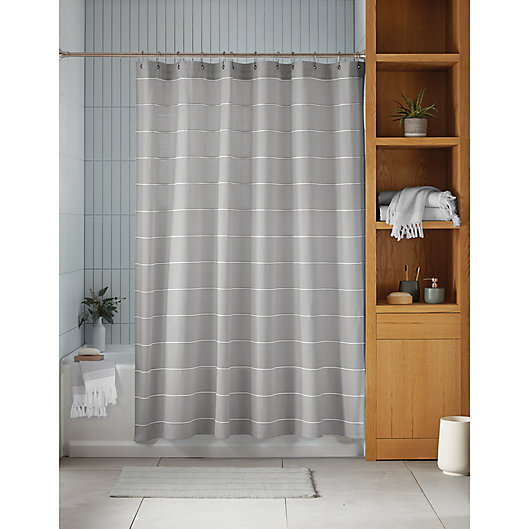 Pebble Stripe Organic Cotton Shower, Blue And Cream Striped Shower Curtains