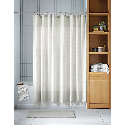 Two Tone Organic Cotton Shower Curtain, 80 Inch Curved Shower Curtain Rod