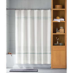 Haven™ 54-Inch x 80-Inch Chambray Stripe Organic Cotton Shower Curtain in Sky Green