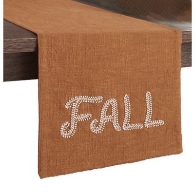Fall Beaded Embroidered Table Runner in Pecan