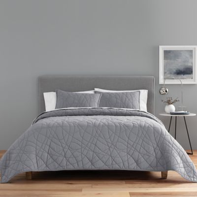 Nestwell&trade; Cotton Voile 3-Piece Full/Queen Stitch Pattern Quilt Set in Grey