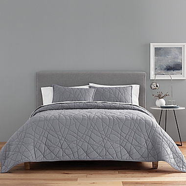 Nestwell&trade; Cotton Voile 3-Piece King Stitch Pattern Quilt Set in Grey. View a larger version of this product image.