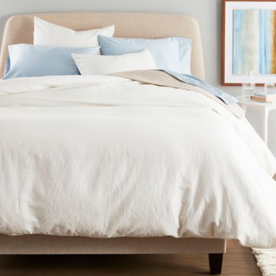Washed Linen Cotton Comforter Set, White Queen Bedding