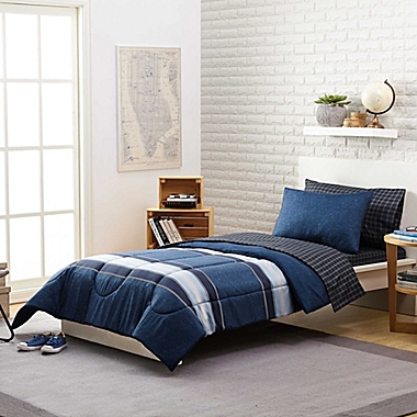 Stripe 5-Piece Reversible Twin/TwinXL Comforter Set in Navy. View a larger version of this product image.