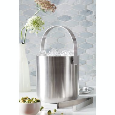 Our Table&reg; Preston Stainless Steel Ice Bucket with Tongs in Matte Silver. View a larger version of this product image.